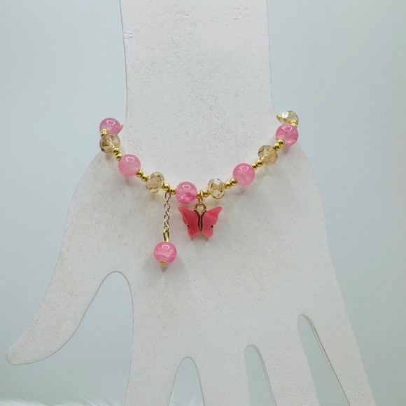 Pink Butterfly Beaded Bracelet - Picture 2 of 4